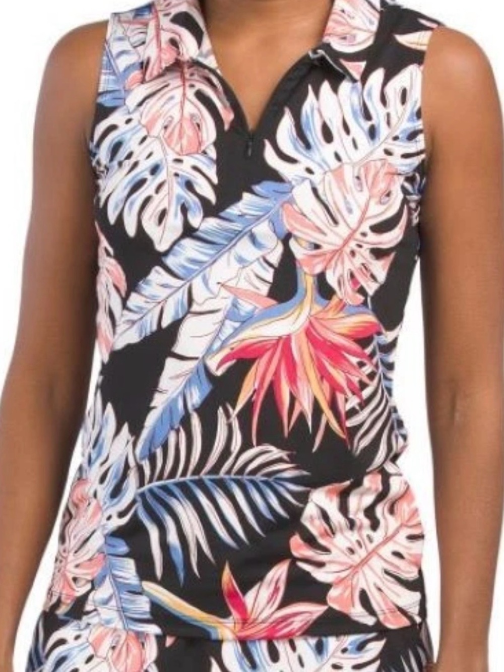 TOMMY BAHAMA Golf Large 1/4 Zip Collared Polo Shirt Sleeveless Tropical Print